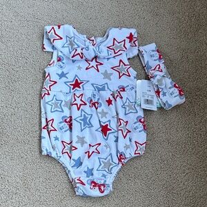 Disney Baby Minnie Star Print Romper with Matching Headband- NWT- 12M